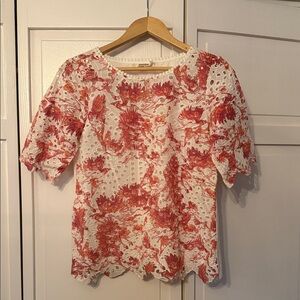Anthropologie Floral Lace Women's Top - Red Orange and White